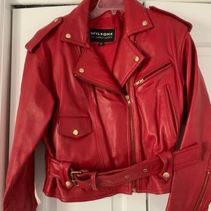 Red leather vintage motorcycle jacket